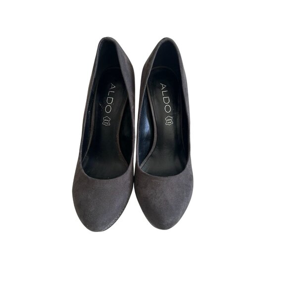 ALDO Gray Faux Suede Studded Platform Heels Size 6.5 - Picture 2 of 6